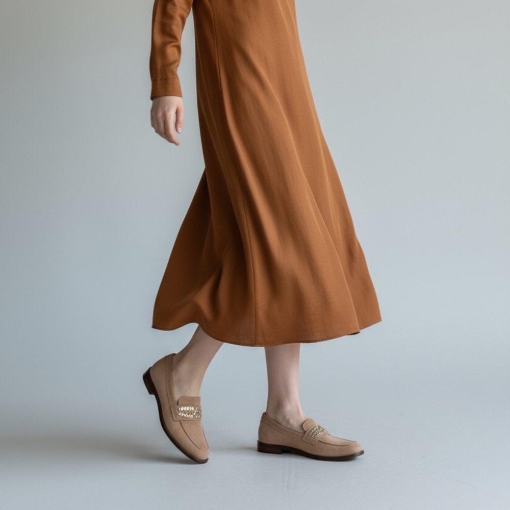 Brioso Frisco Lizard Suede Leather Loafers in Tan Taupe Neutral Comfort Travel